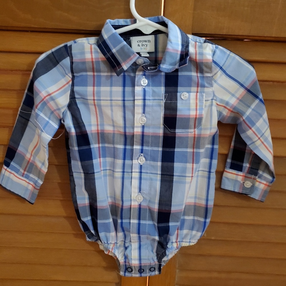 Crown & Ivy Red, white and Blue plaid collared 6-9